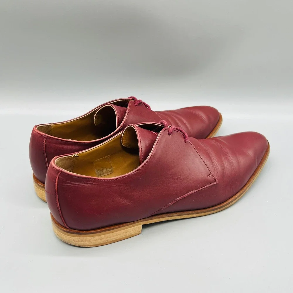 Everlane Shoes Womens 9.5 Red Leather Modern Oxford Lace Up Flats Almond Toe